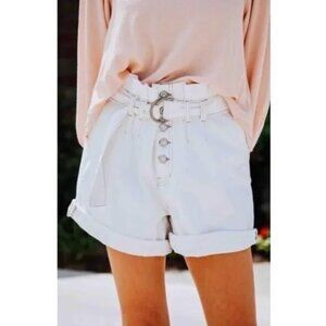 Free People Cindy Utility White Denim Belted Shorts Size 8